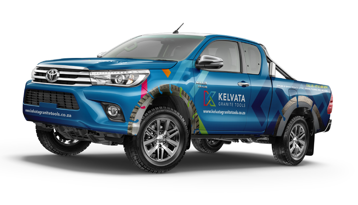 Kelvata granite tools pickup car wraps branding Signage Design portfolio